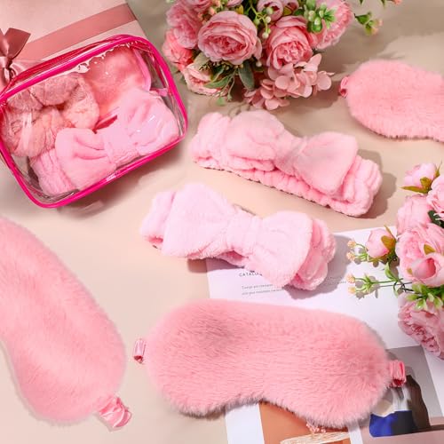 Hoteam Pink Sleepover Party Supplies Kit with Headbands Eye Masks & Cosmetic Bags