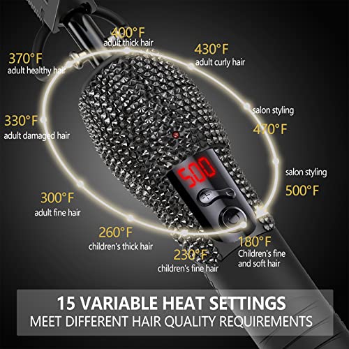 Black LCD Digital Display Diamond Hot Comb - 13.1x2.3in, 500°F, Adjustable Temp for All Hair Types - DAN Technology