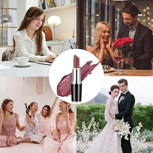 Shimmer Metallic Lipstick, High-Pigment Full Coverage Lip Color, Long-Lasting Waterproof Smudge Proof, Lightweight Hydrating Creamy Formula Metallic Frosted Lipstick for Women Girls