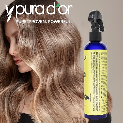 PURA D'OR Argan Oil Heat Protectant Spray 8 Oz Pack of 2 - Thermal Heat Shield for Hair Up to 450°F, Leave-In Shine & Damage Repair