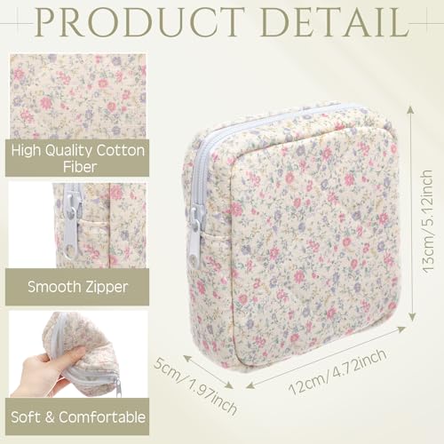 Cotton Quilted Makeup Bag Set - Floral Style, 10 Pcs, Travel & Bridesmaid Gifts - 5.12 x 4.72 x 1.97 Inches