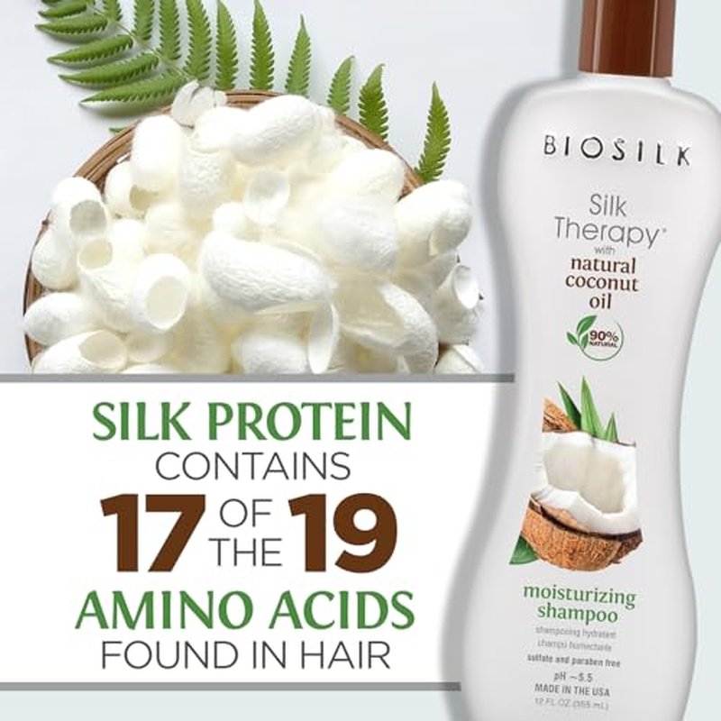 BioSilk Silk Therapy with Natural Coconut Oil Moisturizing Shampoo, Cleanses & Replenishes Moisture, Sulfate, Paraben & Cruelty-Free, 12 Oz