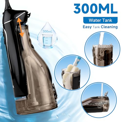 Black Cordless Water Flosser for Teeth & Braces, 300ML Travel Dental Cleaner