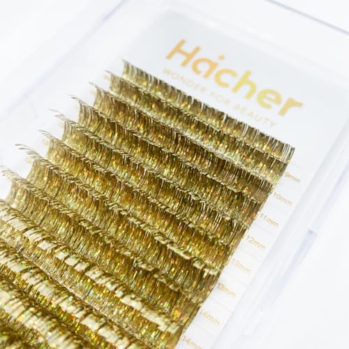 Colored Lash Extensions CC Curl 9-18mm Mixed Lash Trays, Holographic Lash Tinsel for Eyelash Extension (Gold, Volume)