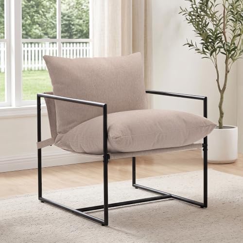 Nestvala Oatmeal Modern Upholstered Accent Armchair with Metal Frame