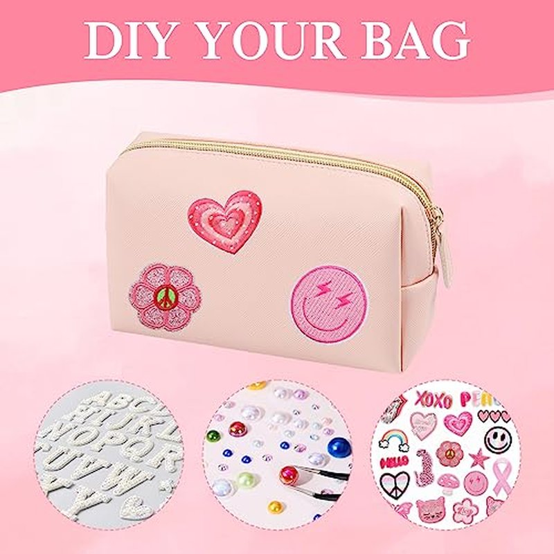 8 Pcs Small Preppy Makeup Bag, PU Leather Zipper Cosmetic Bag Bulk, Plain Cosmetic Pouch Waterproof Versatile Portable Toiletry Bag Daily Storage Beauty Bag Organizer for Wedding Party Gift Travel