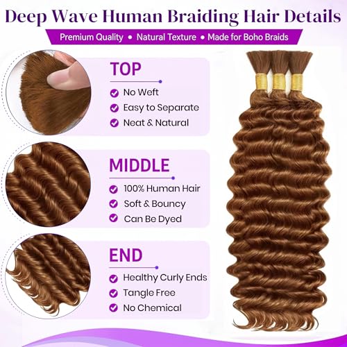 Smabuity 16-Inch #30 Auburn Ginger Boho Human Hair for Braiding – 3 Bundles (Variation: #30 Braiding Hair / 16 Inch)