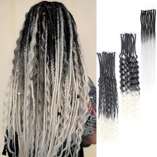 White Dreadlock Extensions 3 in 1 24 Inch, 30 Strands - Gray/White Mixed Variation