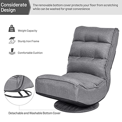 GIANTEX 360 Degree Swivel Gaming Chair Grey - Adjustable & Foldable Floor Seat