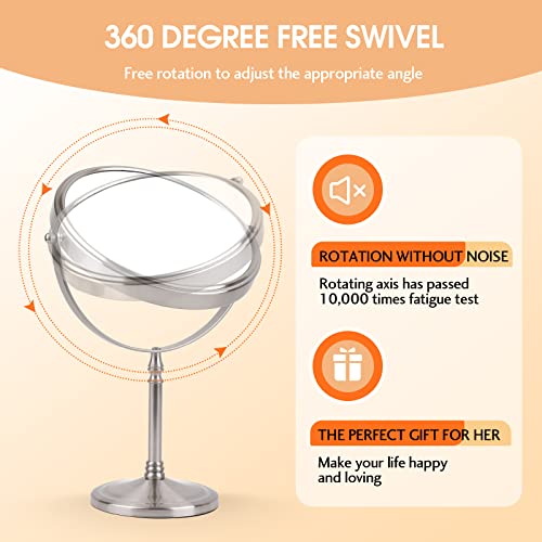 Makeup Mirror 8" Magnifying Mirror 1/10X Magnification, Large Table top Double-Sided Swivel Vanity Mirror Chrome Finish