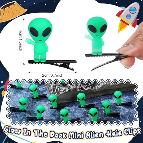 60 Pcs Glow in Dark Alien Hair Clips Green Cute Cosplay Accessories