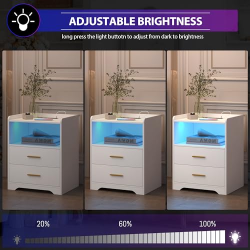 RGB Nightstand with Wireless Charging Station - White, 3 Layers