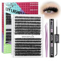 Fluffy Lash Clusters 80D+100D, DIY Eyelash Extension Kit with Glue and Tweezer, 9-16mm D Curl Wispy Flat Lash Clusters, 280pcs Individual Lashes