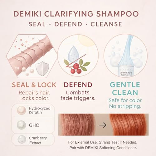 DEMIKI Oily Hair Shampoo with Pink Rose Scent 450ml - Sulfate-Free & Color Safe, Red Variant