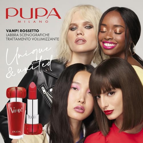 PUPA Milano Vamp! Extreme Colour Lipstick With Plumping Treatment - For Fuller, Defined Lips - Adds Incredible, Deep Color To Lips - Soft Texture Adheres Perfectly - 303 Iconic Red - 0.123 Oz
