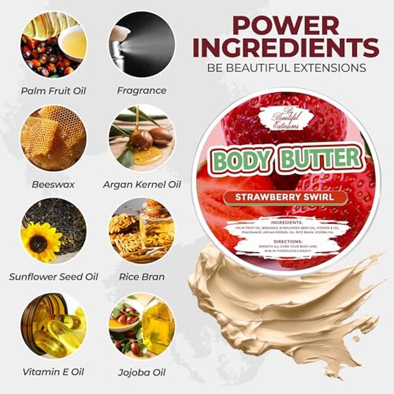 body butter strawberry scent long -lasting fragrance,hydrate skin jojoba oil and more 8oz