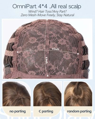 SHINEDIARY 26” Wavy Wigs with Bangs Latte Brown Balayage High Crown Voluminous Style