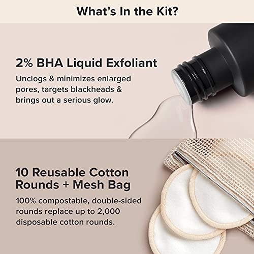 Paula¡¯s Choice SKIN PERFECTING 2% BHA Salicylic Acid Liquid Exfoliant & Reusable Cotton/Bamboo Pads Duo, for Toner, Exfoliants & Makeup Remover, Eco-Friendly, Fragrance-Free, Set of 2