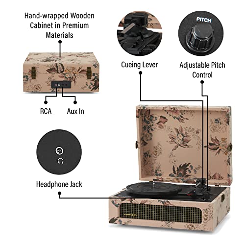 Crosley Voyager Record Player - Floral Design, Bluetooth, 3-Speed Turntable