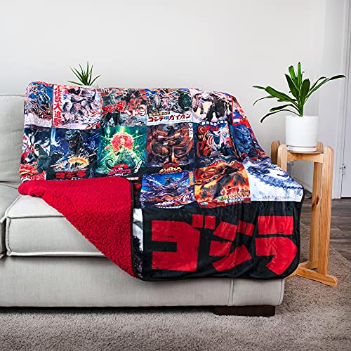 Godzilla Movie Poster Plush Throw Blanket - Oversized Cozy Sherpa Fleece 76x54 Inches