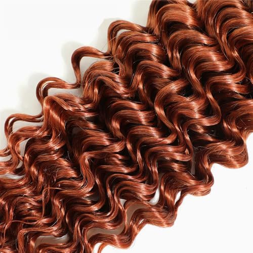 Human Hair Extensions 14-18 Inch Reddish Brown Deep Wave Bundles - 3 Pack