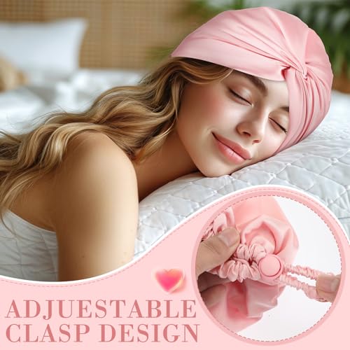 Maiteenly Light Color 4-Pack Adjustable Silk Sleep Bonnet for Hair Care & Night Use