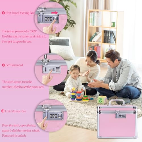 Girls Makeup Box Organizer Storage with Combination Lock, Locking Makeup Cosmetic Train Case for Women, 9.96" x 6.8" x 7.79" Travel Make up Box Pink