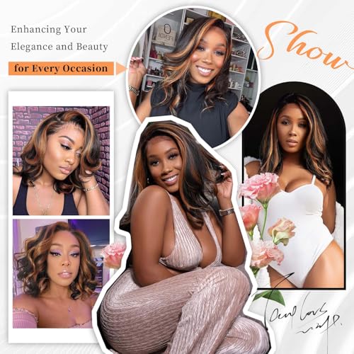 Highlight Ombre 13x6 Body Wave Lace Front Wig Human Hair - FB/30 Multicolor, 14 Inch