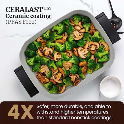 Elite Gourmet 10 Qt Stow-Away Ceramic Skillet - PFAS-Free, 1500W, Space-Saving Design
