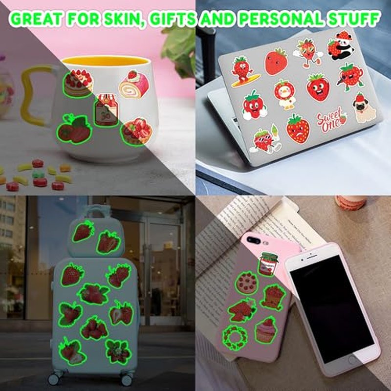 96 PCS Strawberry Berry Pre-Cut Luminous Glow in The Dark Temporary Tattoos for Kids | Super Cute 1st Themed Birthday Party Favors, Supplies, Decorations, Fake Tattoo Stickers Gifts for Boys Girls