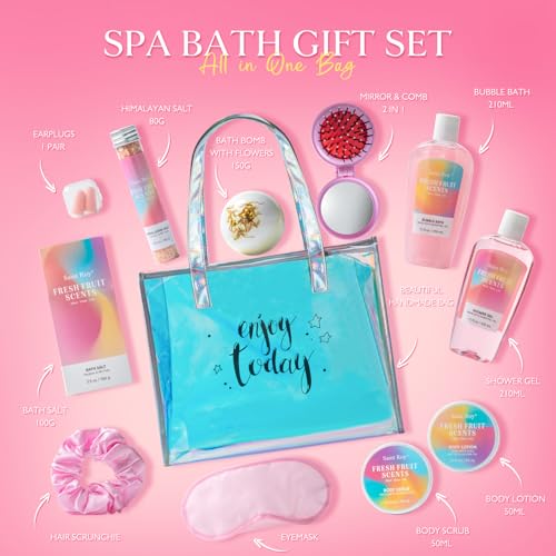 Valentines Spa kit Gift for Her, Christmas Gifts for Women - Unique Gift Set for Teen Girls Tote Bag for Women, 13pcs Fresh Gift Baskets for Girls, Birthday Gifts for Daughter, Girlfriend