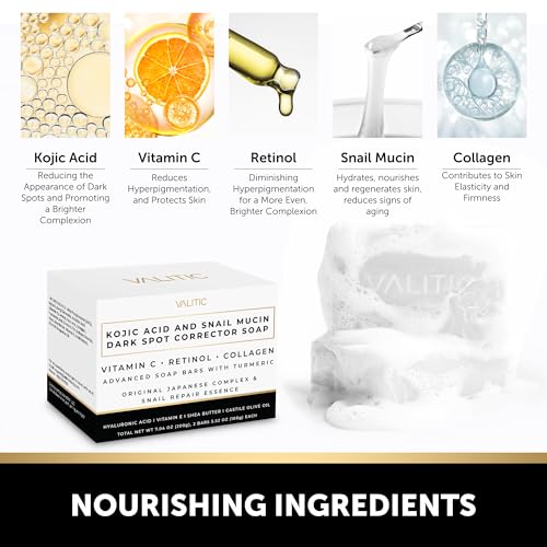 VALITIC Snail Mucin Kojic Acid Soap Bar 4 Pack - Anti-Aging & Skin Brightening