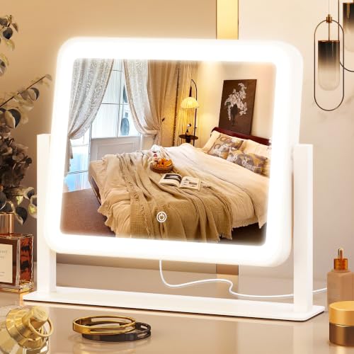 12x14 Inch Lighted Vanity Makeup Mirror with Touch Control - White / 12 L x 14 W