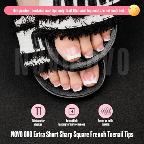 Extra Short Sharp Square Toe Nail Tips White French Tip Berry Pink Pedicure Kit - 16 Sizes