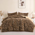 Bolder Queen Size Cheetah Faux Fur Comforter Set 3 Pieces - Brown