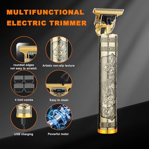 Professional Hair Trimmer for Men, Beard Trimmer Hair Clippers for Men, Hair Clippers with 4 Limit Combs, Cordless Rechargeable Hair Trimmer Metal Body Cutting Grooming Kit
