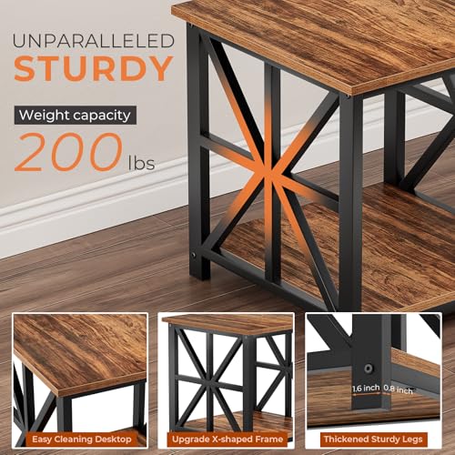 GreenForest Walnut End Table with X-Shaped Metal Frame - 24 Inch Large Side Table for Living Room