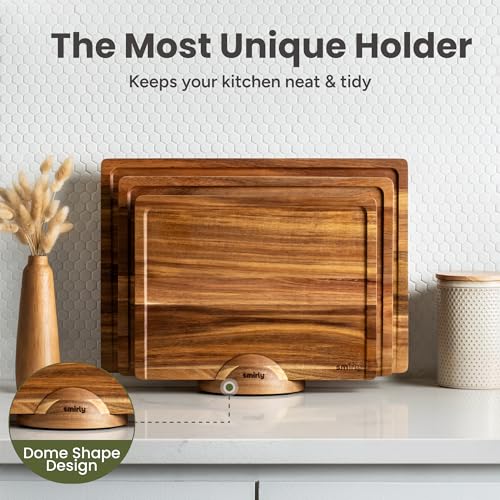 Acacia Cutting Boards Set - 4-Piece Kitchen Chopping Boards with Stand