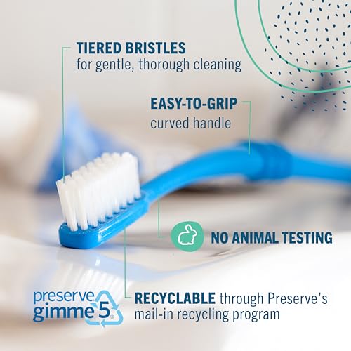 Preserve Eco Friendly Medium Adult Toothbrushes with Travel Case - Made in USA, Recycled Plastic