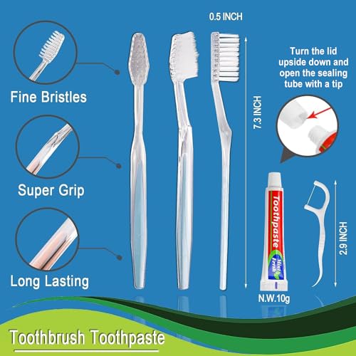 100pcs Disposable Toothbrushes with Toothpaste & Floss - 2 Colors, Travel Set