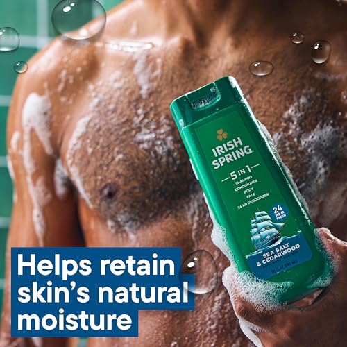 Irish Spring 5 in 1 Body Wash for Men, Sea Salt & Cedarwood, 20 fl oz (4 Pack)