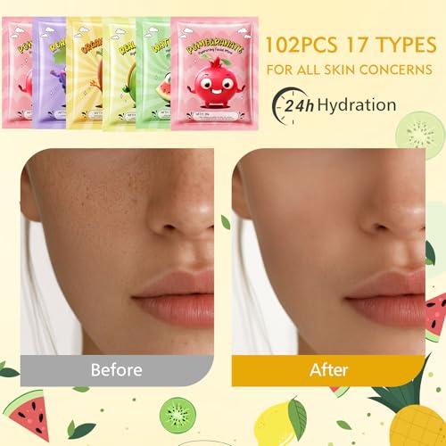 102-Pack Face Sheet Masks Set for Hydrating Skincare - Natural Ingredients