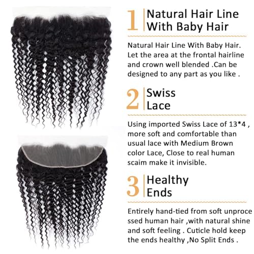 20 Inch Deep Wave Lace Frontal Closure 13x4 Ear to Ear Virgin Human Hair - Pre Plucked, Bleached Knots, 180% Density
