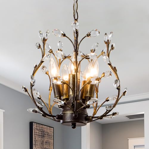 Vintage 5 Light Crystal Chandelier D11.1 - Aged Bronze Tree Branch Design, Adjustable Length, WillWant