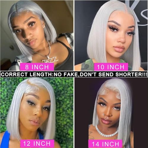 Guebb Grey 10 Inch HD Transparent Lace Front Wig for Black Women