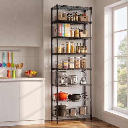 Finnhomy 8-Tier Adjustable Steel Wire Shelving Unit 72 Inch Black Storage Rack