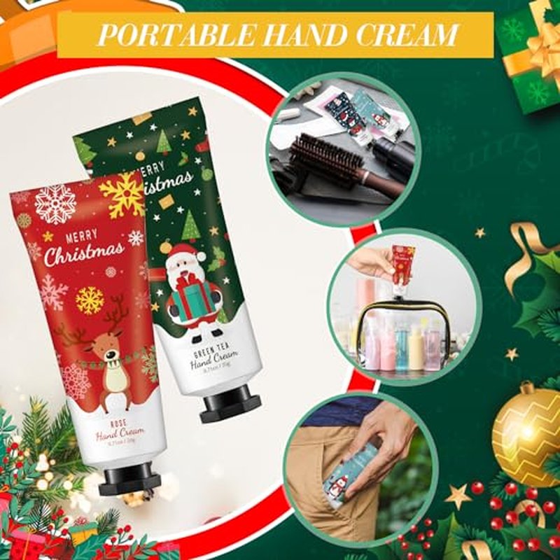 36 Set Christmas Hand Lotion Gift Bulk Christmas Hand Cream Travel Size Xmas Stocking Stuffers Holiday Mini Lotion with Organza Bag Greeting Card Party Supplies for Employee Coworkers Gifts