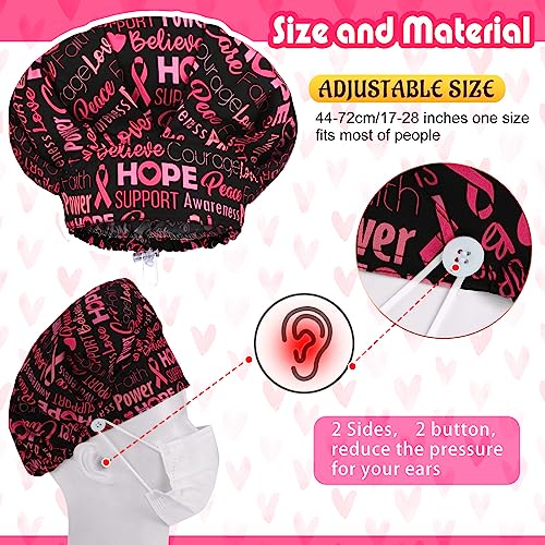 Jadive 6 Pcs Scrub Bouffant Caps with Buttons for Women & Men - Pink, Black, White