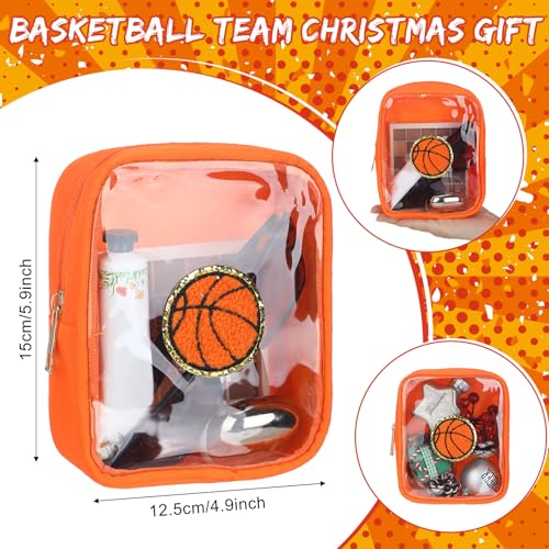 Basketball Makeup Bags Set - Orange Transparent Waterproof Travel Organizer for Women, 12 Pcs