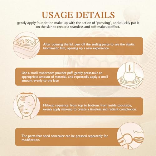 Hush Glow Foundation, Foundation for Older Women, Mushroom Head Air Cushion CC Cream BB Foundation, BB Cream Foundation Makeup Moisturizing Concealer Long-Lasting Full Coverage